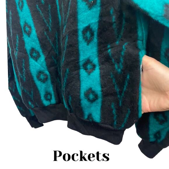 Vintage 1990s Stripe Quarter Zip Fleece Sweater Jacket USA Made / Medium - - Picture 2 of 4